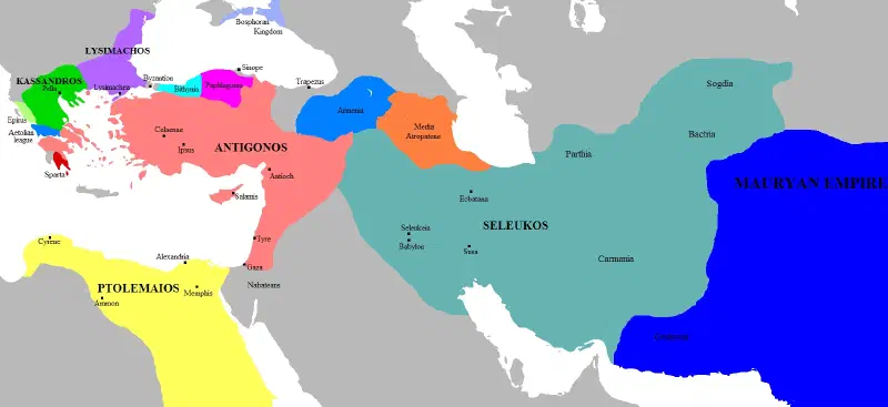 디아도코이 왕국들 지도 (주전 303년경, 출처: digitalmapsoftheancientworld.com)
